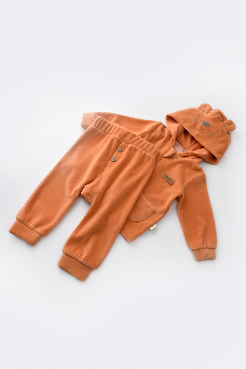Set Ursulet cu bluzita cu fermoar si gluga si pantaloni lungi din 80%bumbac organic si 20% poliester - , BabyCosy